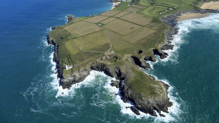Aerial view of Trevose Head on the north Cornwall coast.